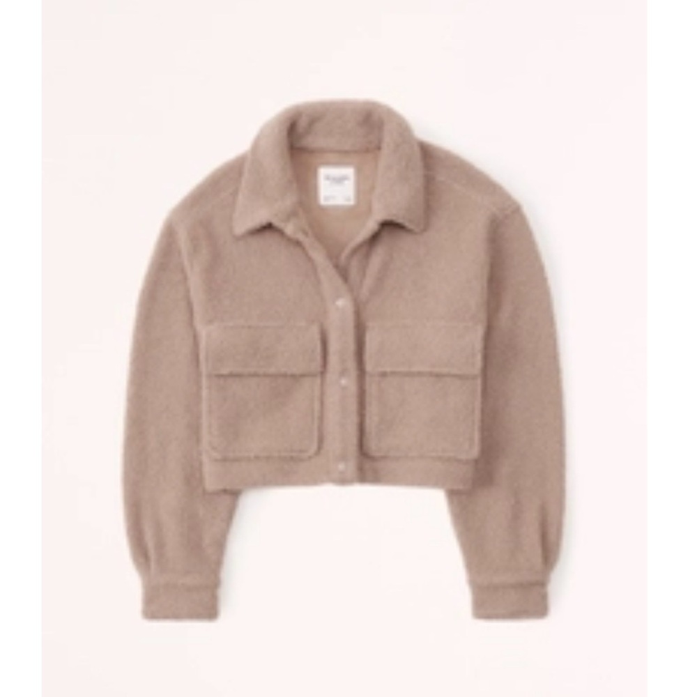 Abercrombie Cropped Sherpa Shirt Jacket, Light Brown L